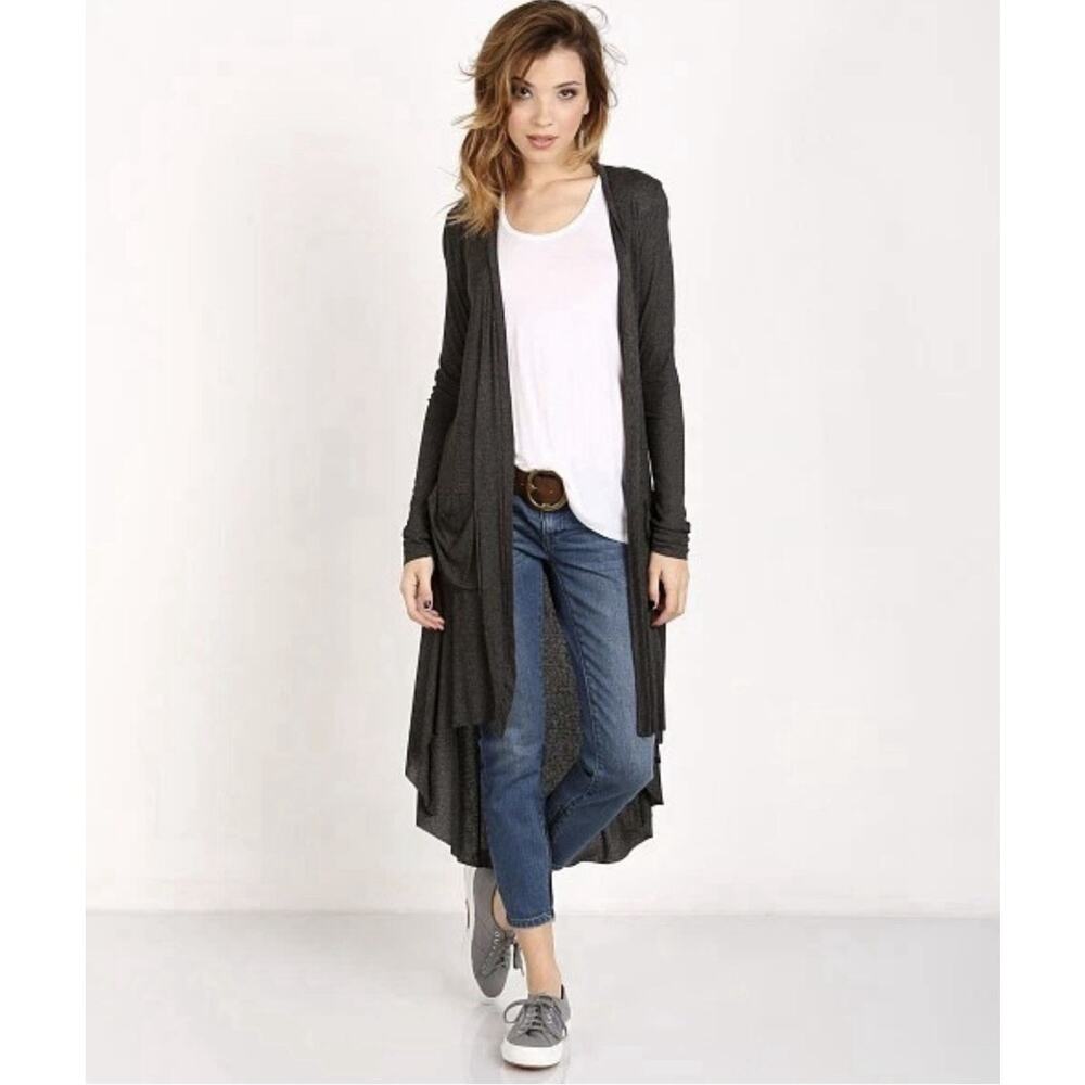 Joah Brown Soleil Ash Gray Ribbed Open Longline Cardigan Duster One Size USA Ad7